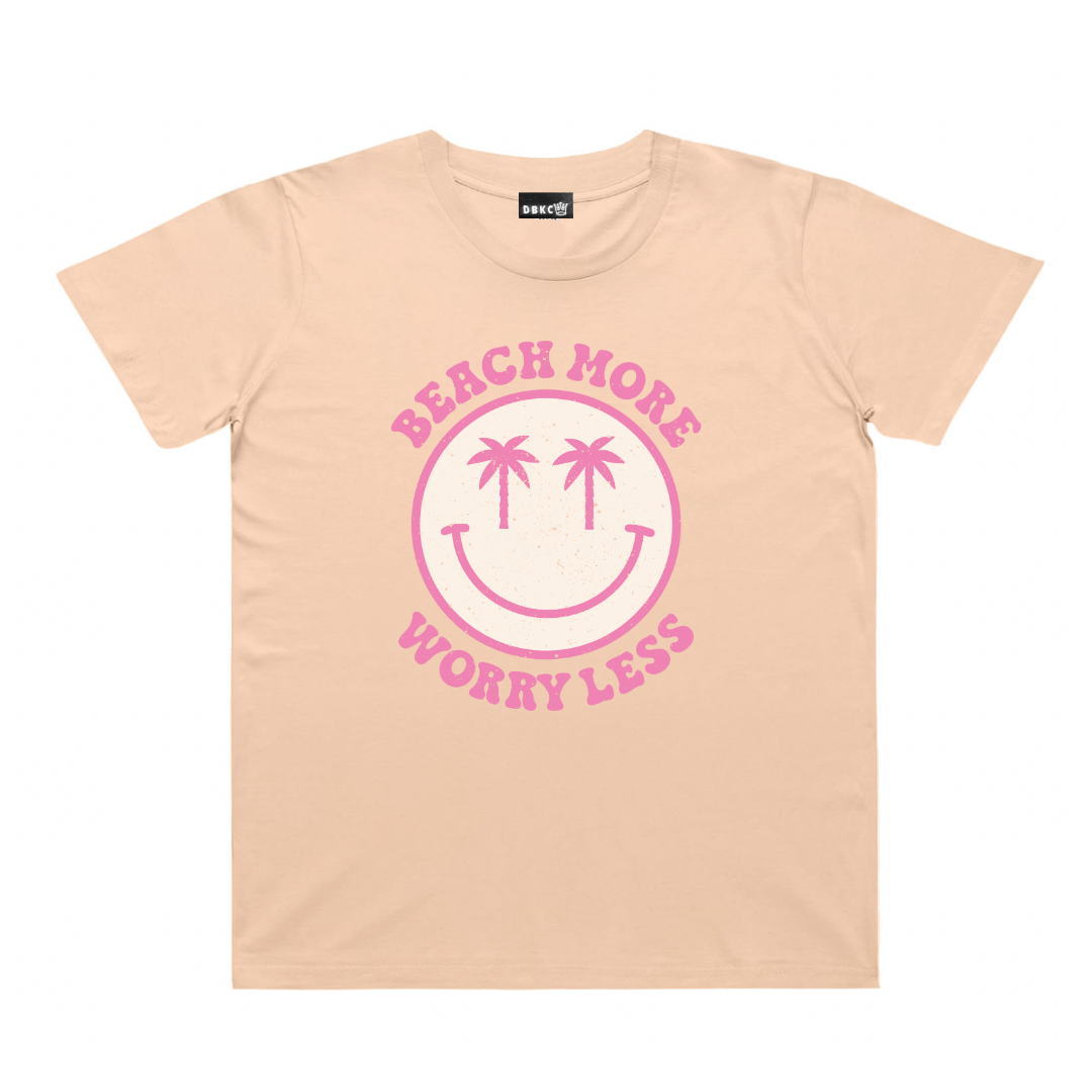 Beach More, Worry Less (Pink Print) Short Sleeve Tee