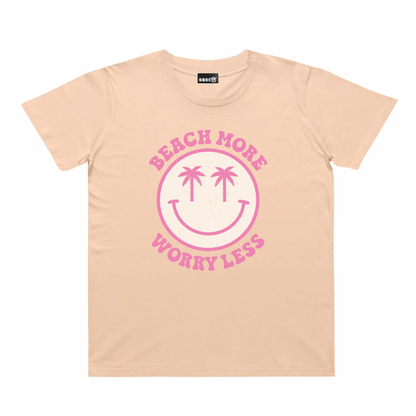 Beach More, Worry Less (Pink Print) Short Sleeve Tee