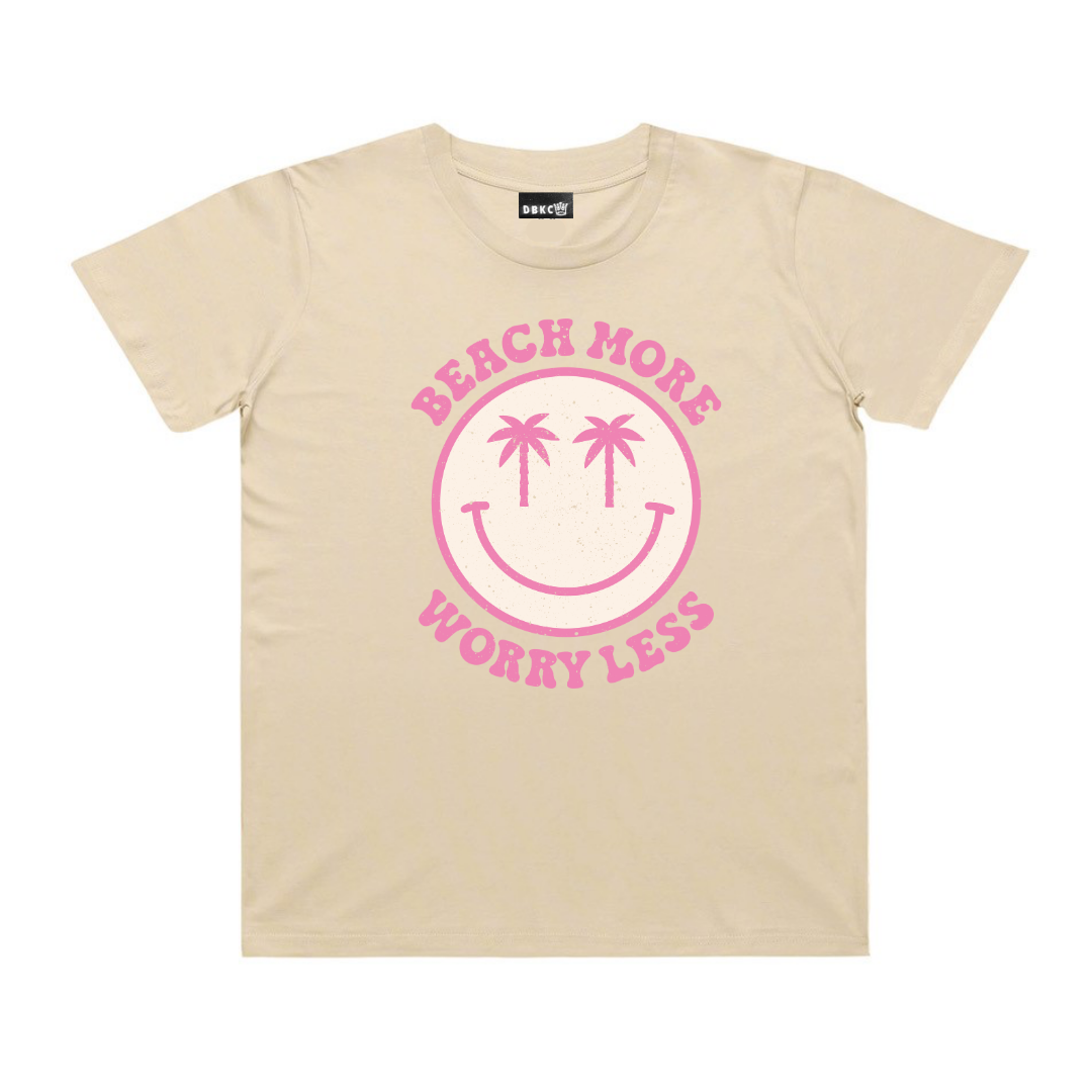 Beach More, Worry Less (Pink Print) Short Sleeve Tee